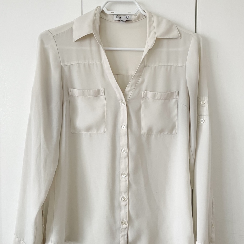 Express Cream Button-Up Blouse